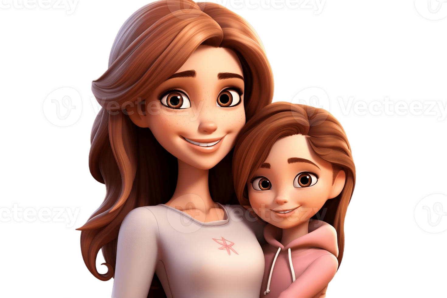 AI generated Adorable 3D Cartoon Mother and Kid Daughter Hug on a Transparent Background. AI png