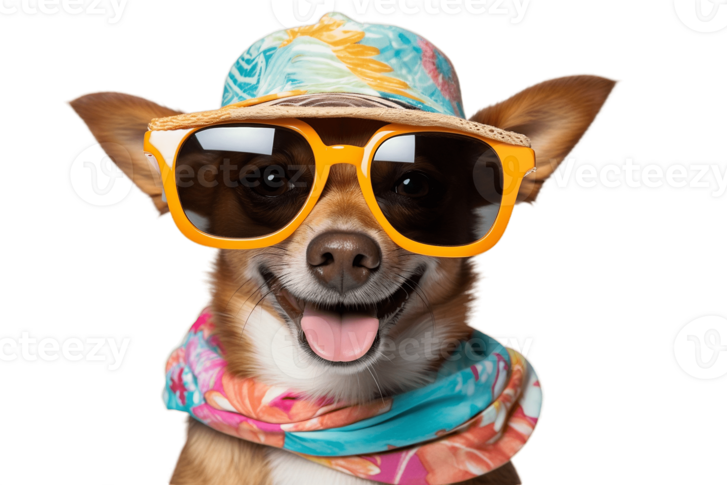 AI generated Happy Dog Wearing Summer Hat and Sunglasses Isolated on a Transparent Background. AI png