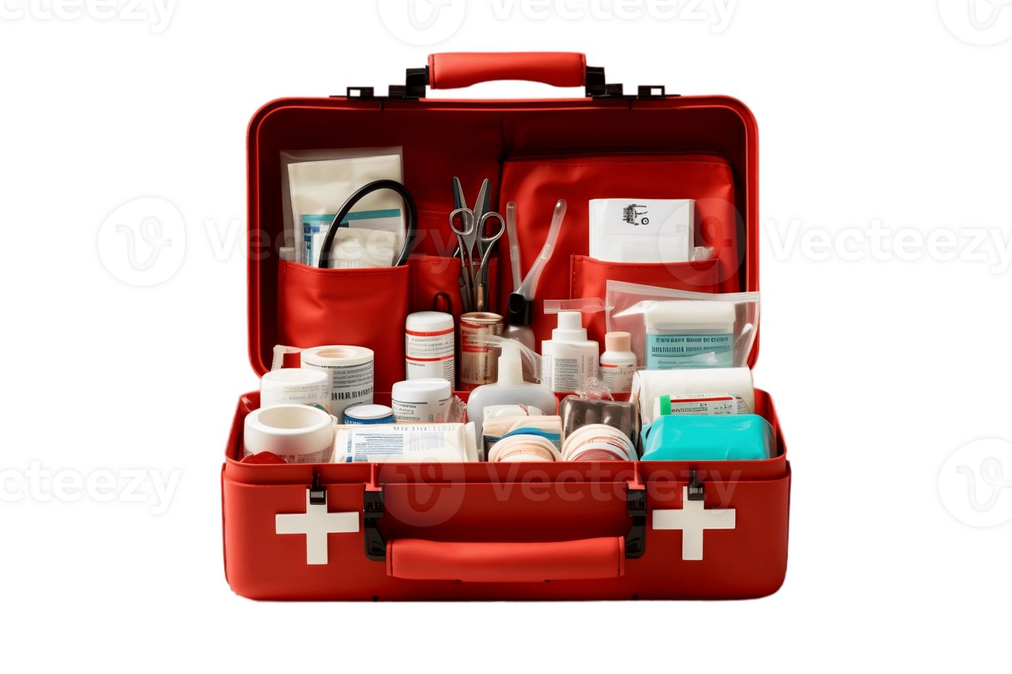 AI generated Open First Aid Kit, Front View, Isolated on Transparent Background. AI png