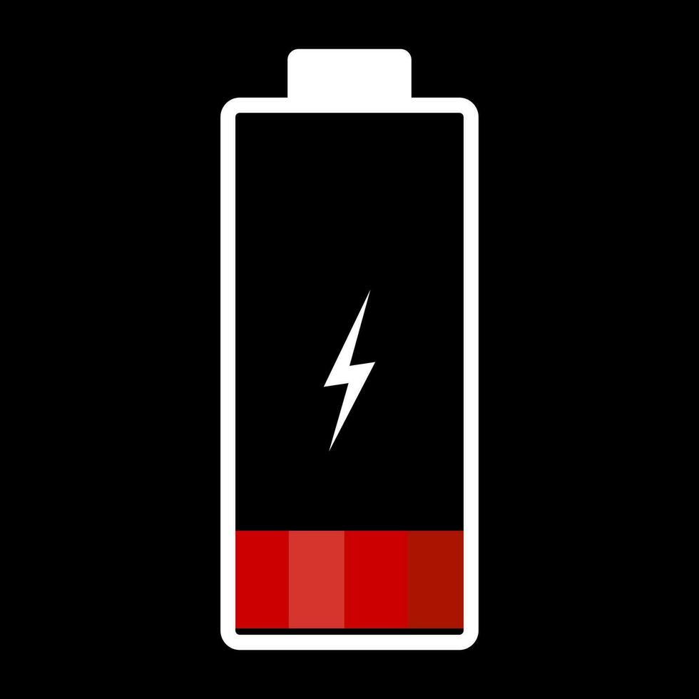 Low battery illustration. Red color. Vector image