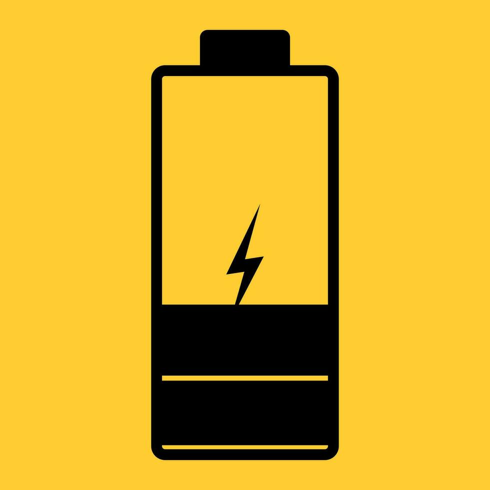 An illustration of a discharging battery. Black and yellow colors. Vector icon.