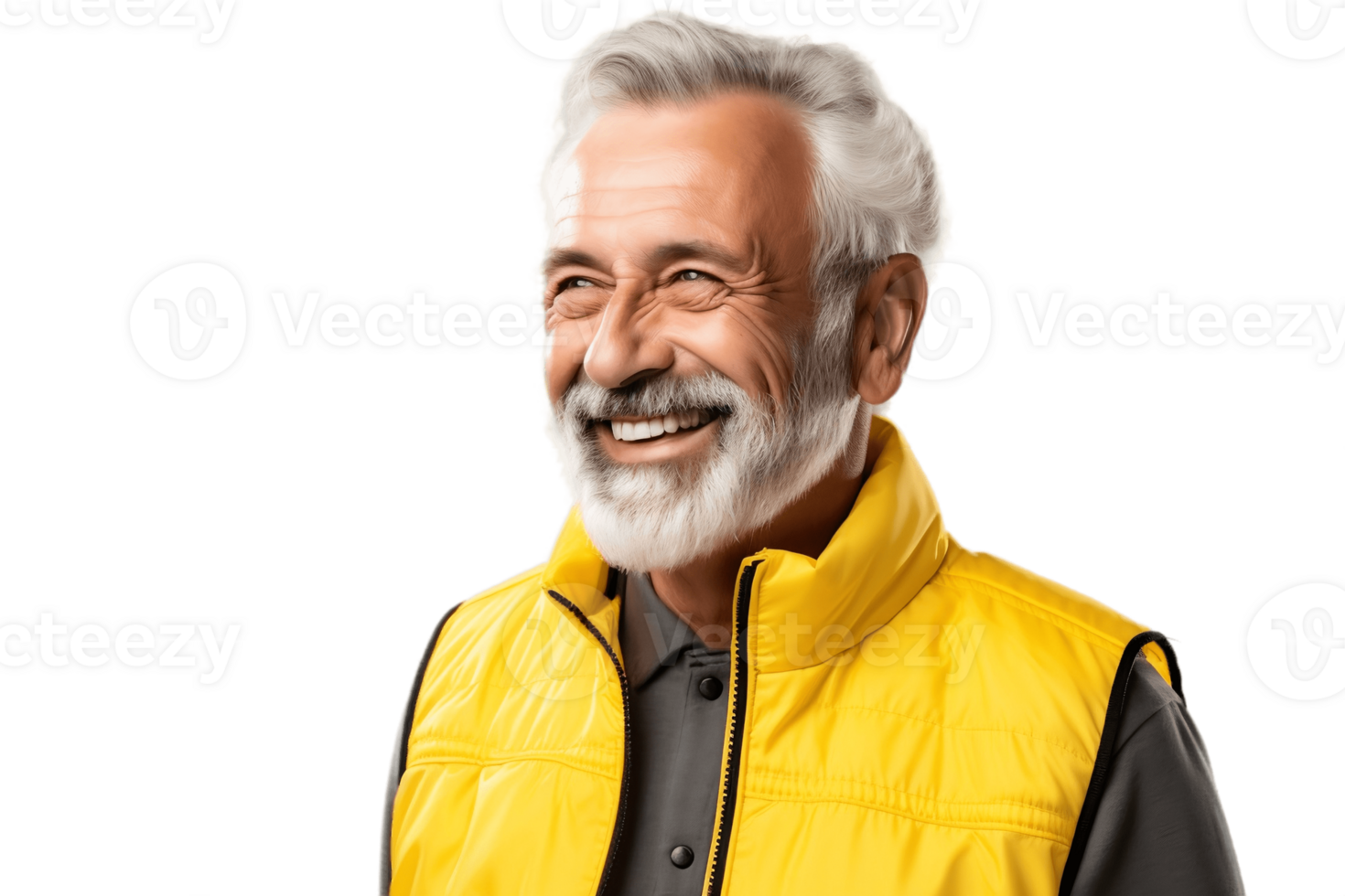 AI generated Old Mature Man Smiling in Yellow Warning Vest on Transparent Background. AI png