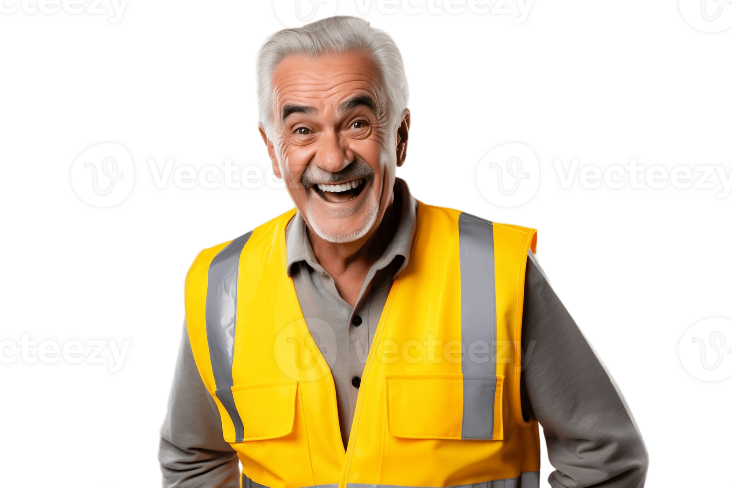 AI generated Old Mature Man Smiling in Yellow Warning Vest on Transparent Background. AI png