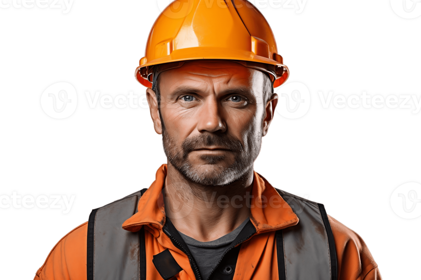 AI generated Construction Worker Man with Helmet Looking at Camera on Transparent Background. AI png
