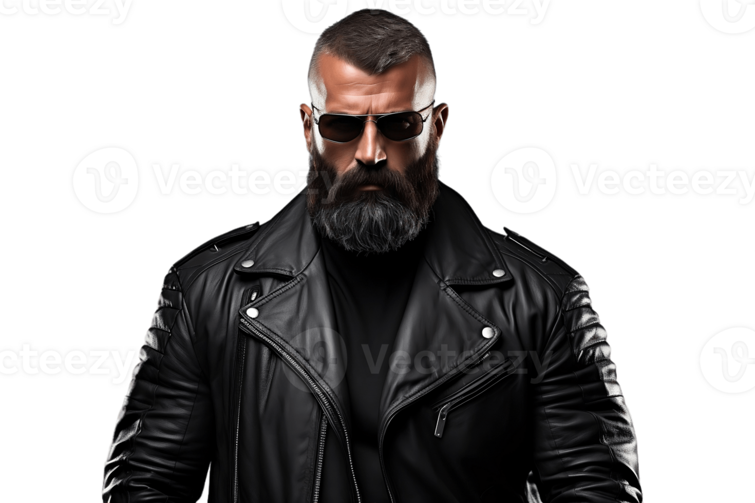 AI generated Badass Bouncer with Leather Jacket and Sunglasses on Transparent Background. AI png