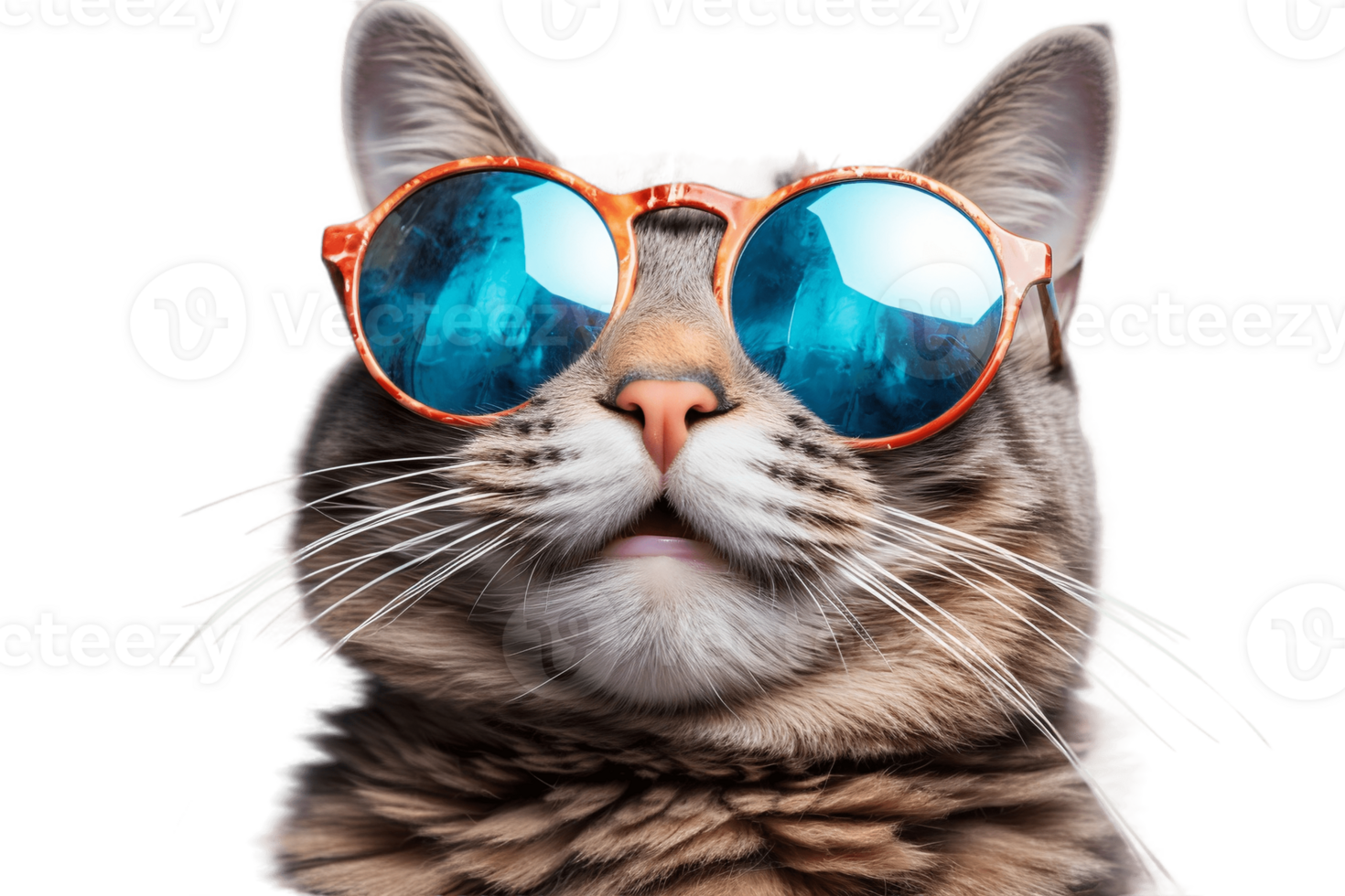 ai généré une sourire tigré chat avec lunettes, isolé sur une transparent Contexte. ai png