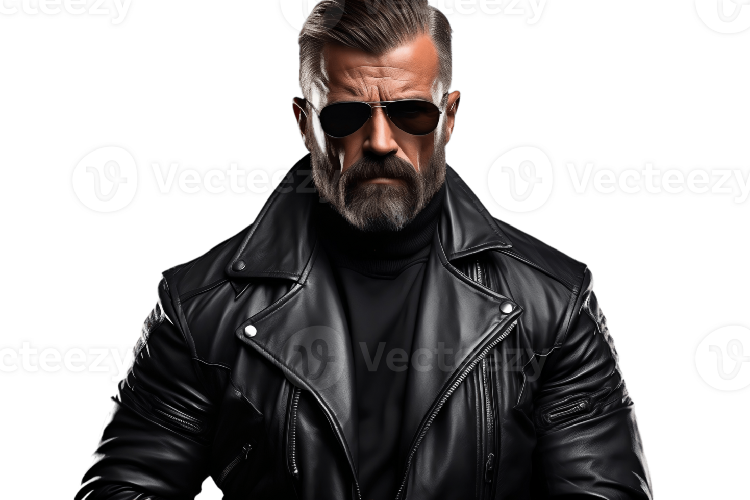 AI generated Badass Bouncer with Leather Jacket and Sunglasses on Transparent Background. AI png