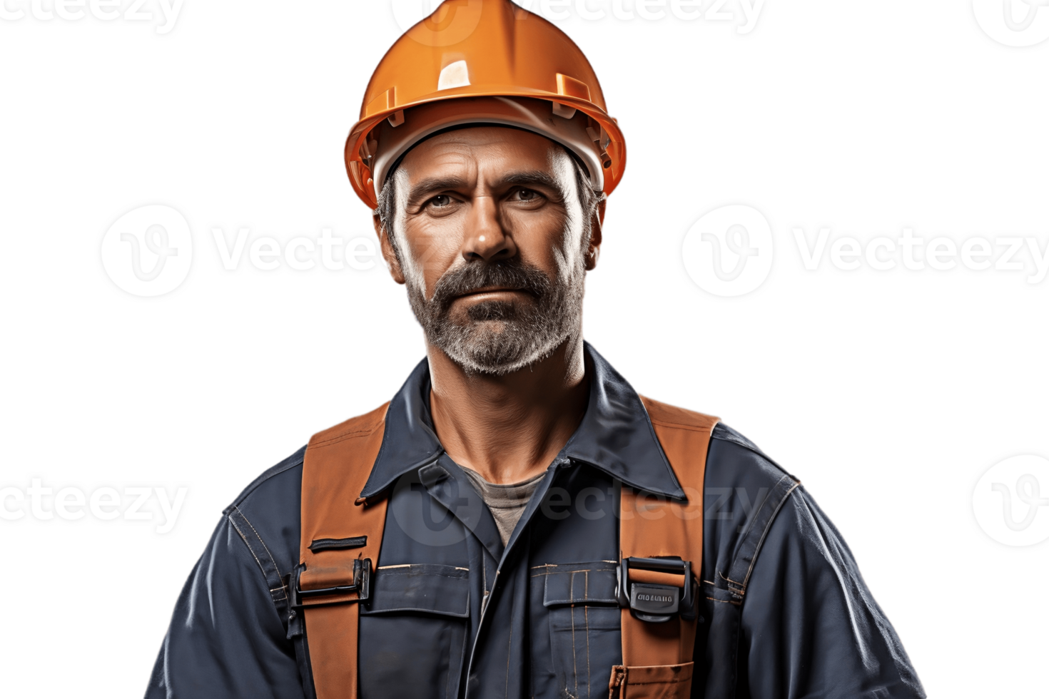 AI generated Construction Worker Man with Helmet Looking at Camera on Transparent Background. AI png
