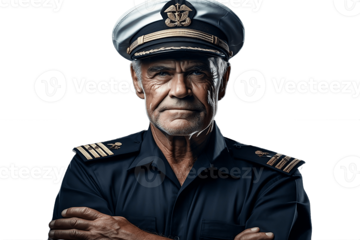 AI generated Mature Elderly Sailor with Crossed Arms on Transparent Background. AI png
