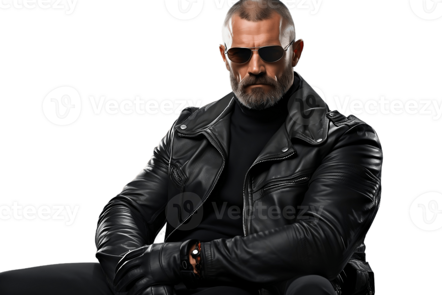 AI generated Badass Bouncer with Leather Jacket and Sunglasses on Transparent Background. AI png