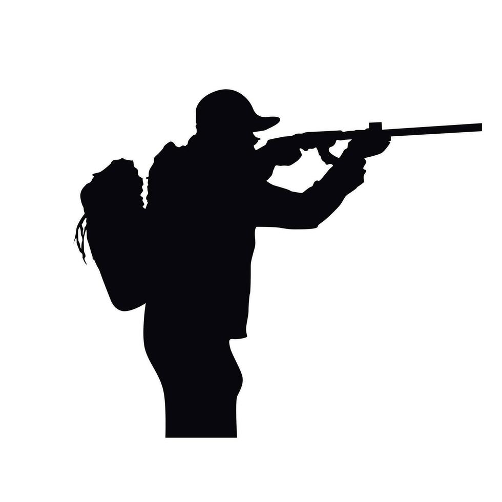 Animal hunter man with his sniper gun silhouette vector