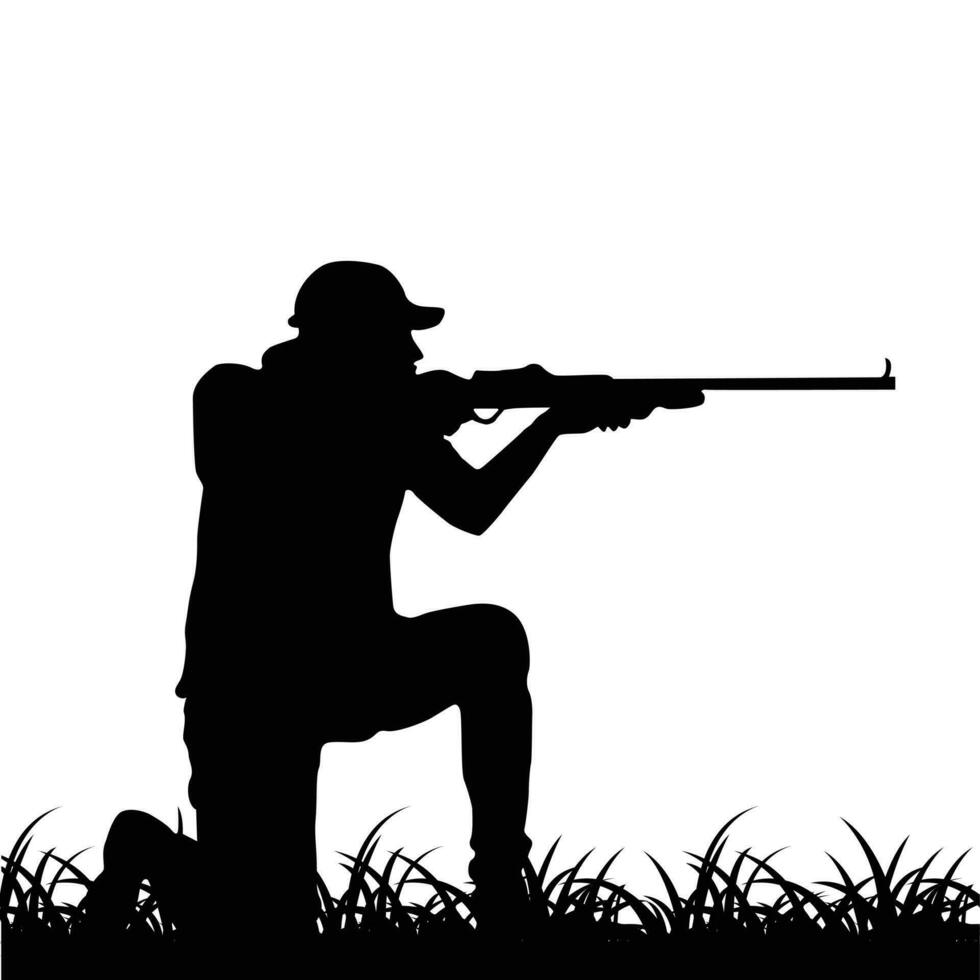 Deer hunter vector silhouette on white background