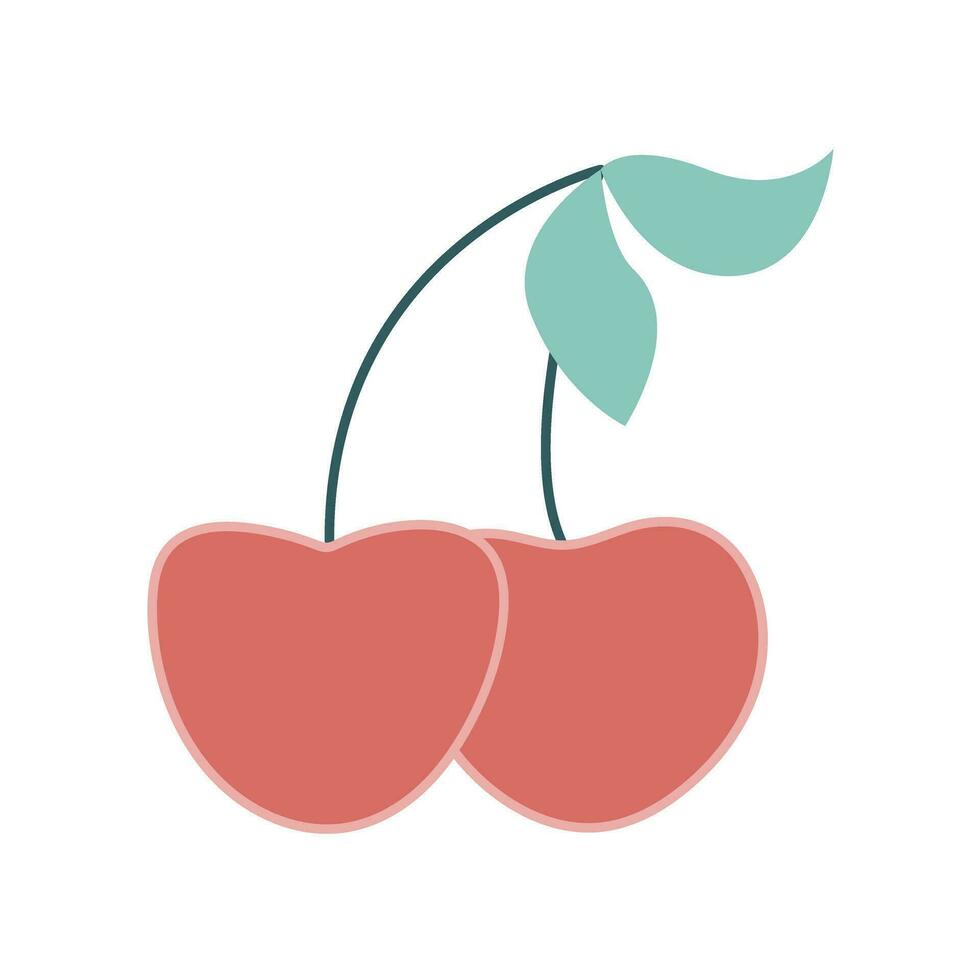 Pair of cherries on branch with leaves clip art vector