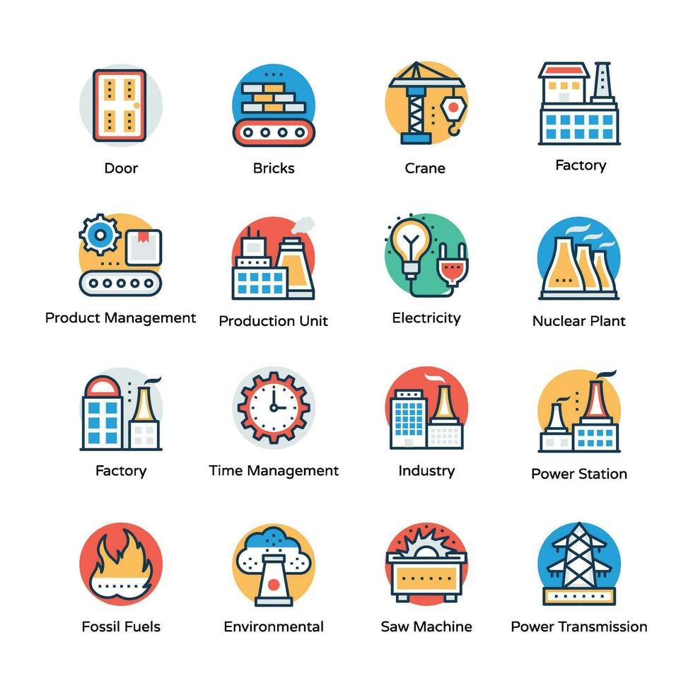 Pack of Factory Flat Icons vector