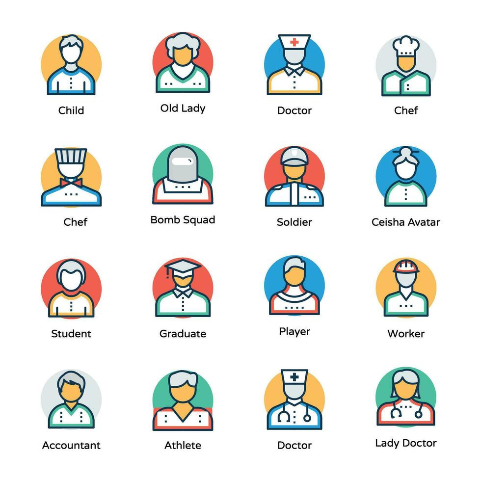 Professional People Flat Vector Icons Set