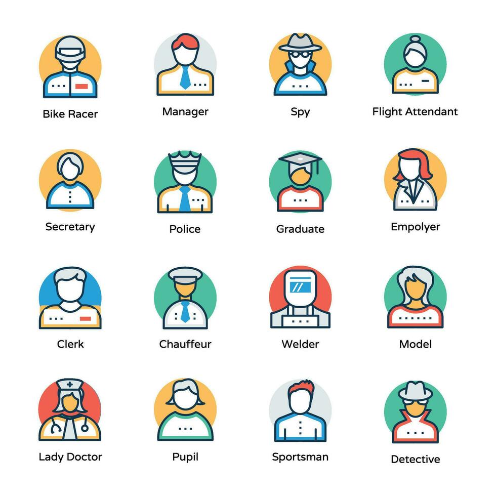 Professional Avatars Flat Vector Icons Set