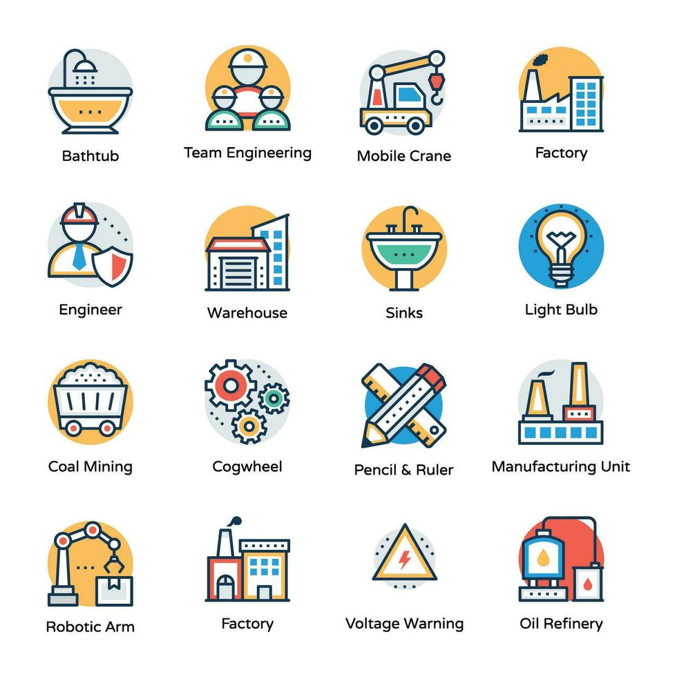 Pack of Factory, Plumbing and Construction Icons vector