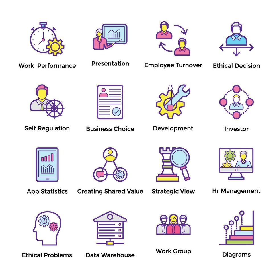 Business Management Flat Line Icons vector