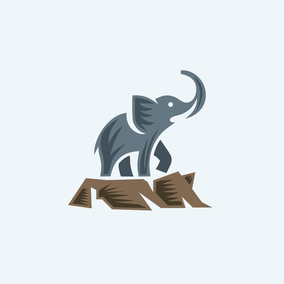 elefante logo diseño. moderno minimalista elefante logo. elefante en un rock vector