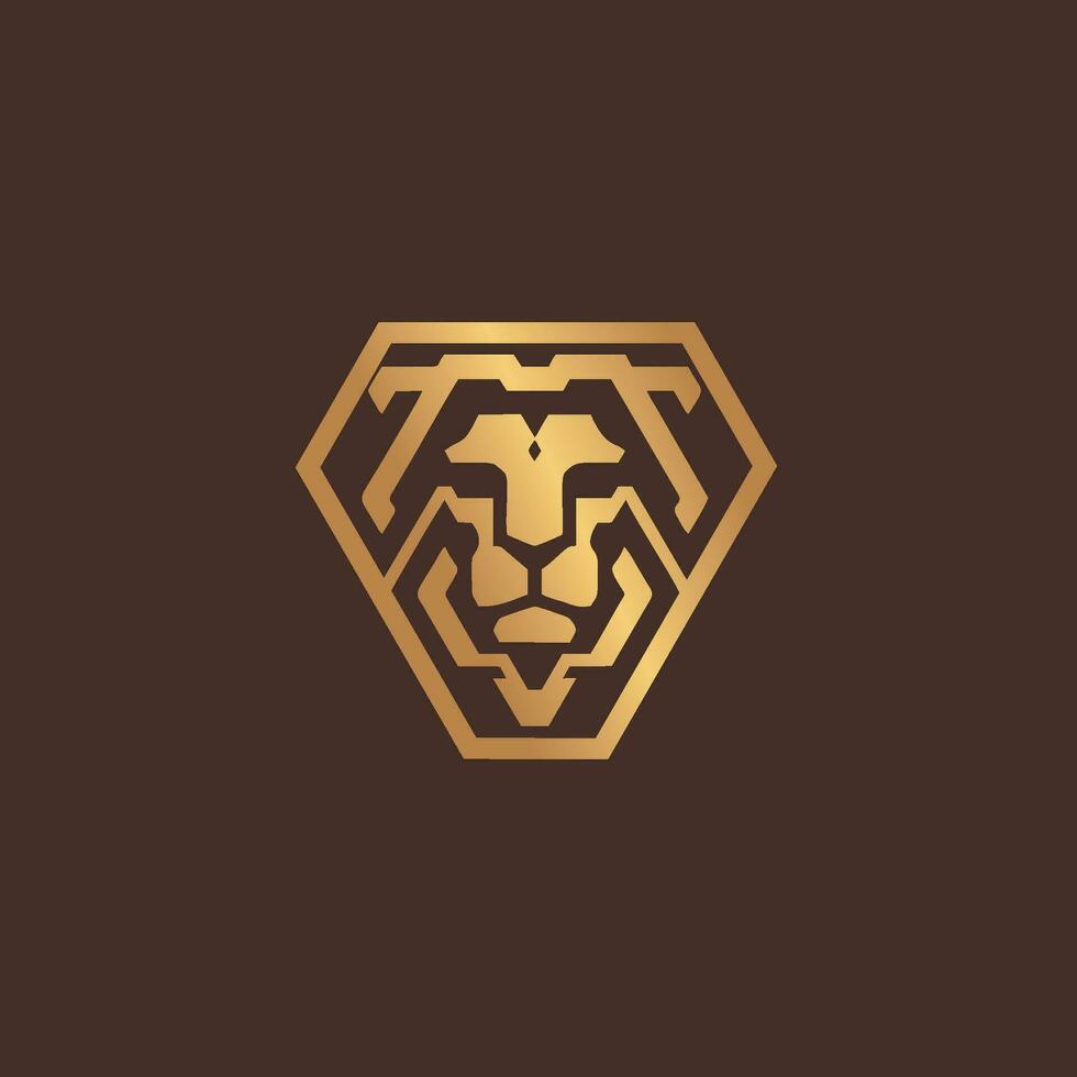 gold lion logo design, in the shape of a polygon vector