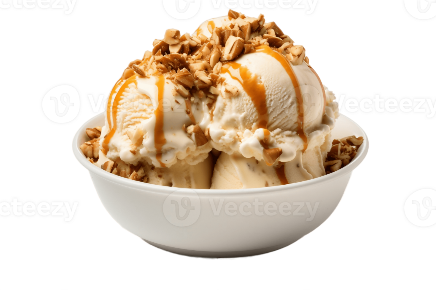 AI generated Caramel Praline Crunch Ice Cream on Transparent Background. AI png
