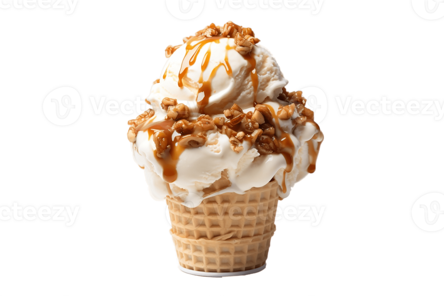 AI generated Caramel Praline Crunch Ice Cream on Transparent Background. AI png