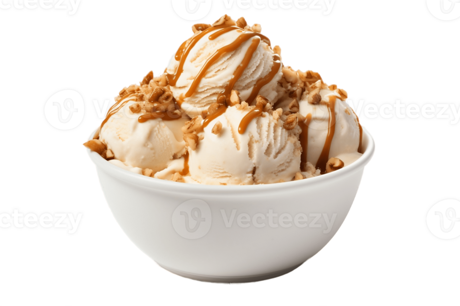 AI generated Caramel Praline Crunch Ice Cream on Transparent Background. AI png