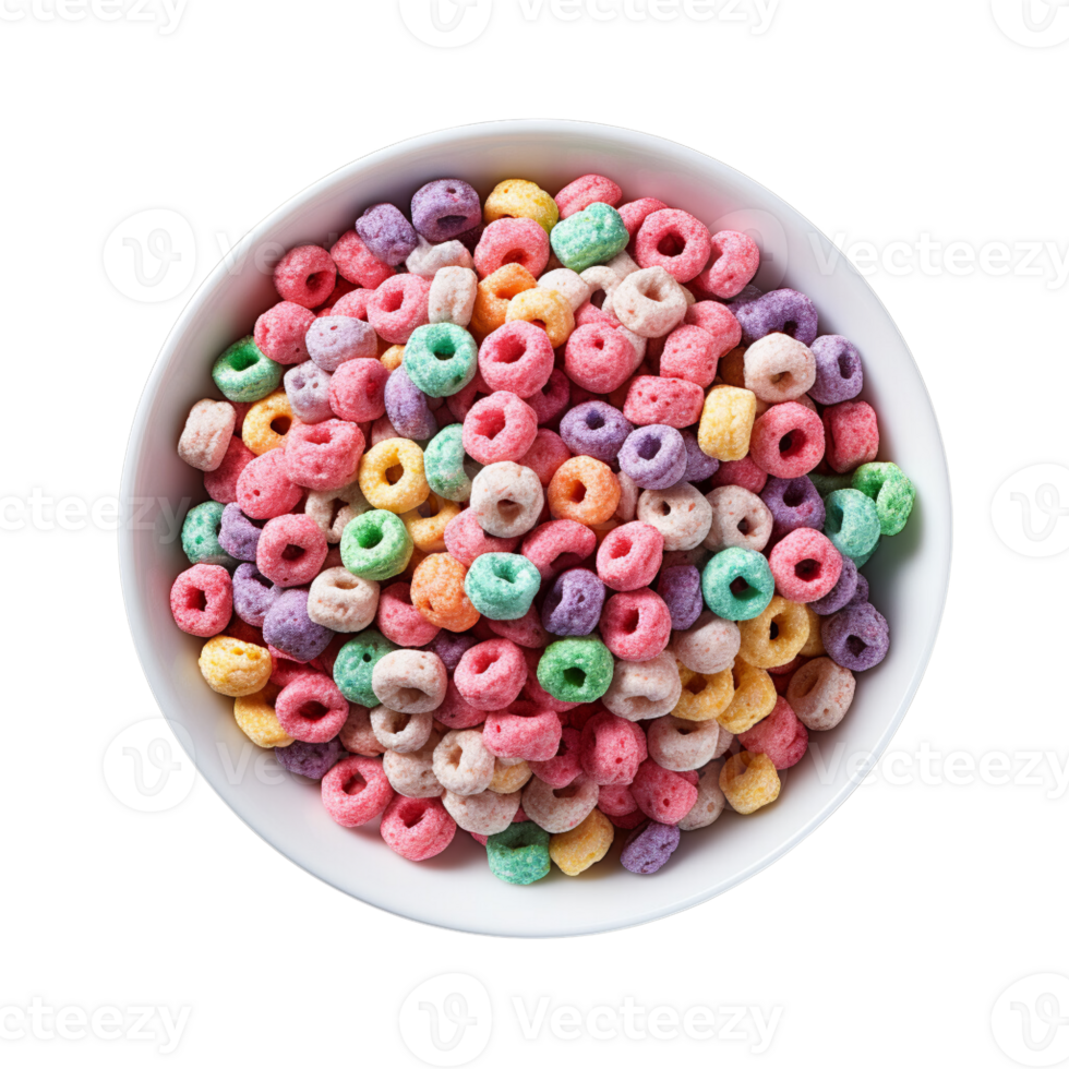 ai generado vistoso cereal bucles en blanco cuenco png