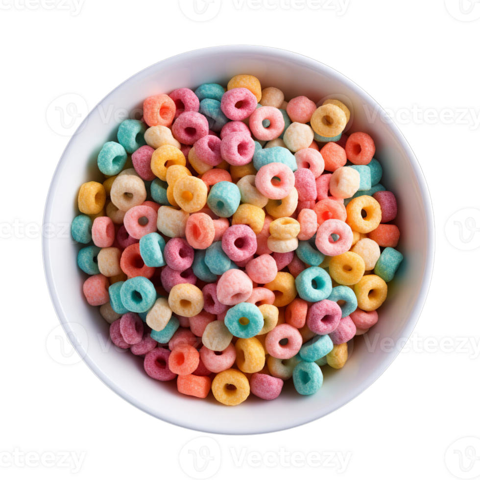 ai generado vistoso cereal bucles en blanco cuenco png