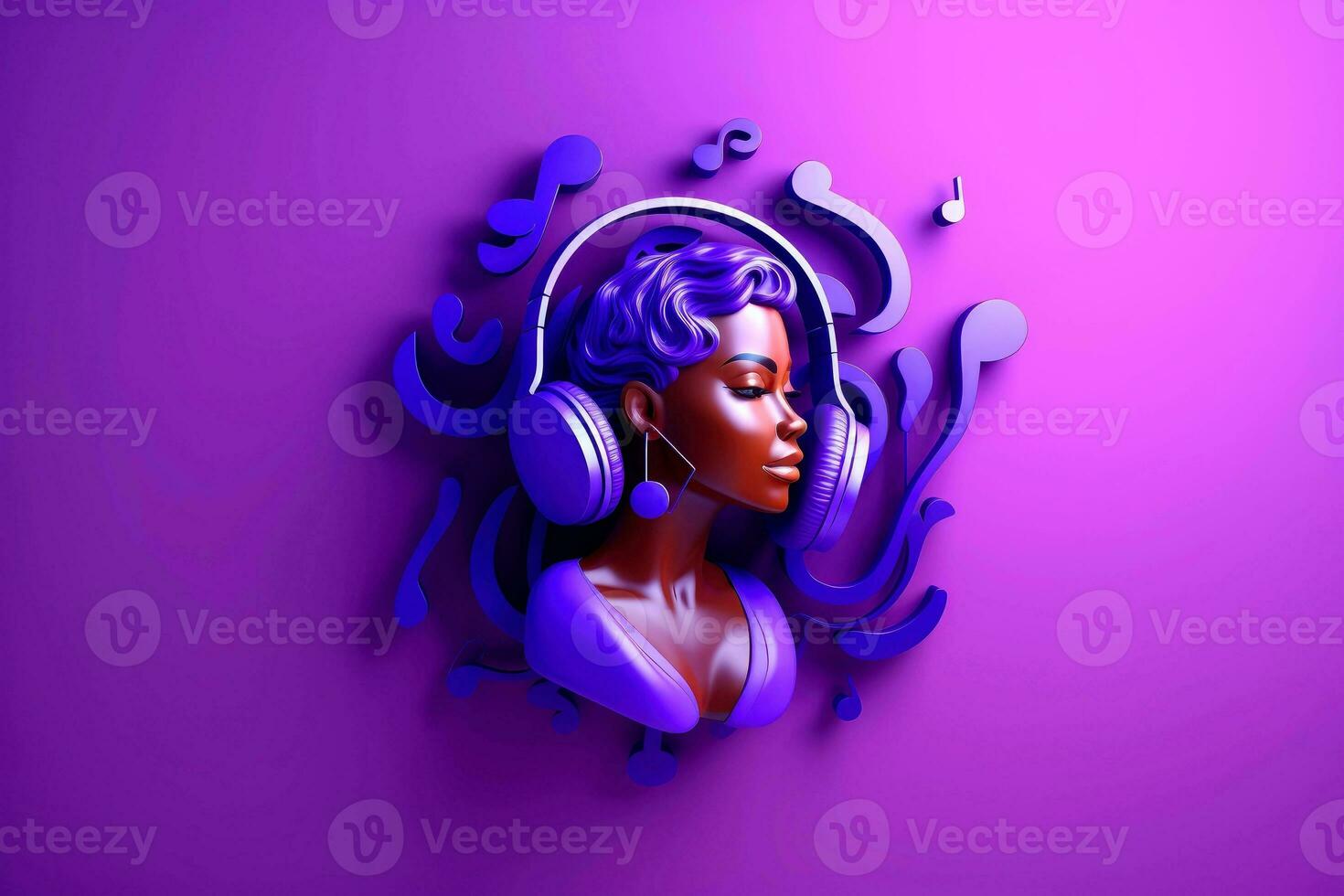 AI generated 3d minimal scene, mockup abstract human character, enjoy music concept, Generative AI photo