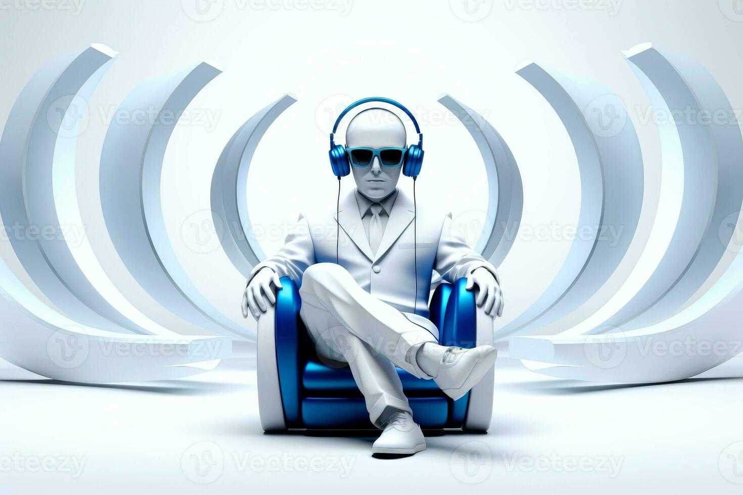 AI generated 3d minimal scene, mockup abstract human character, enjoy music concept, Generative AI photo