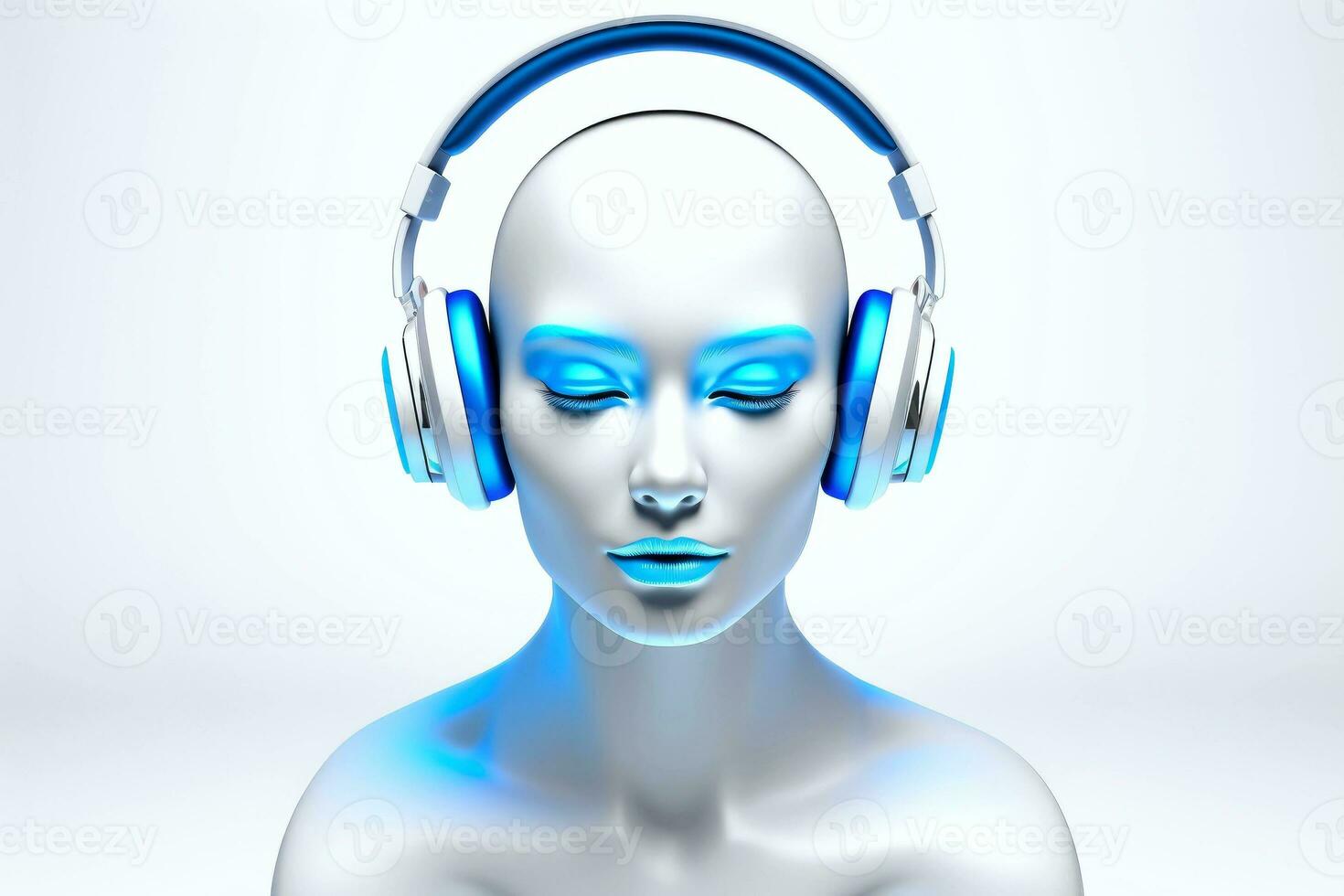 AI generated 3d minimal scene, mockup abstract human character, enjoy music concept, Generative AI photo