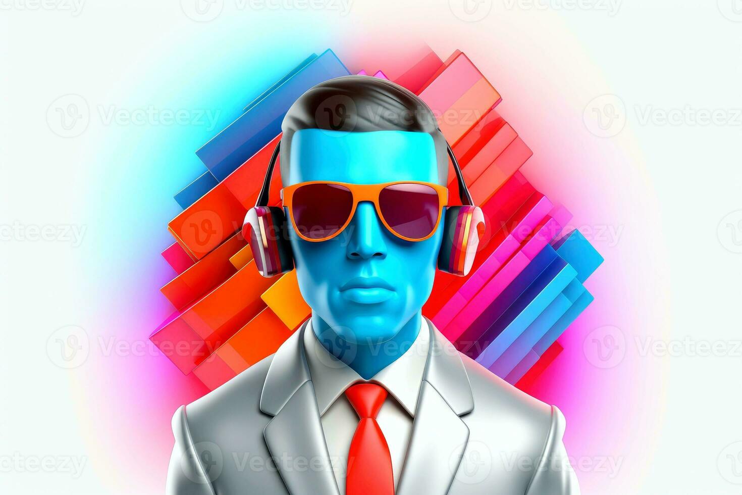 AI generated 3d minimal scene, mockup abstract human character, enjoy music concept, Generative AI photo