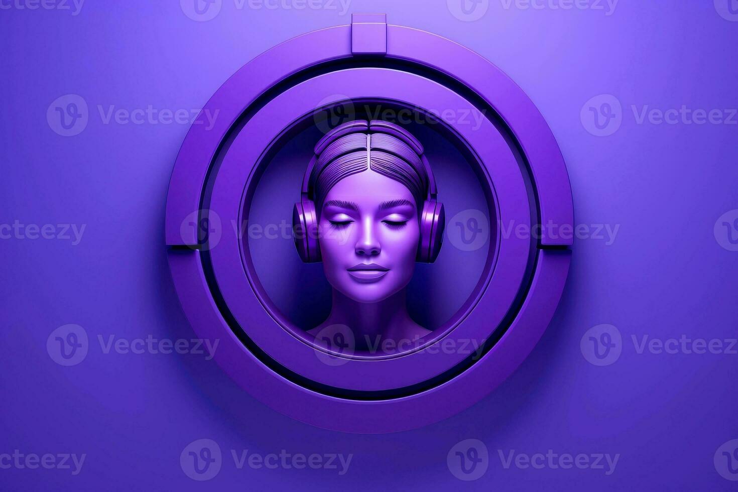AI generated 3d minimal scene, mockup abstract human character, enjoy music concept, Generative AI photo