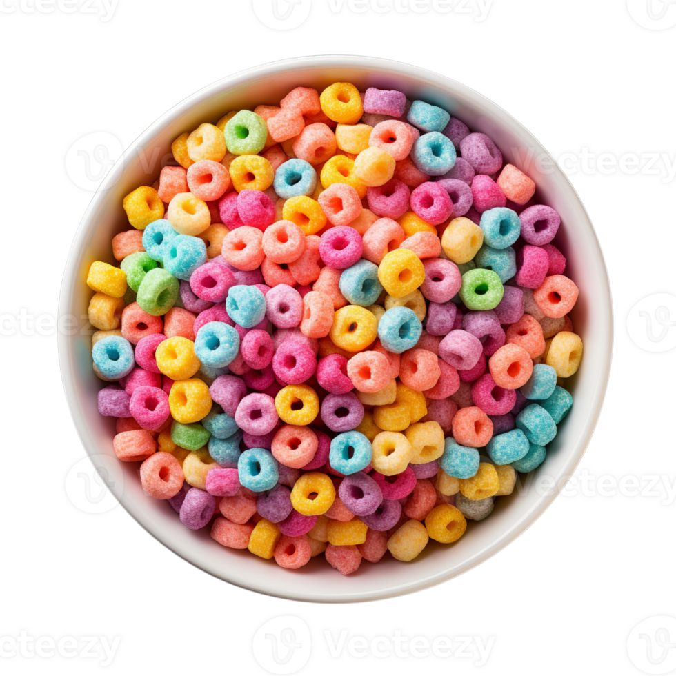 ai generado vistoso cereal bucles en blanco cuenco png