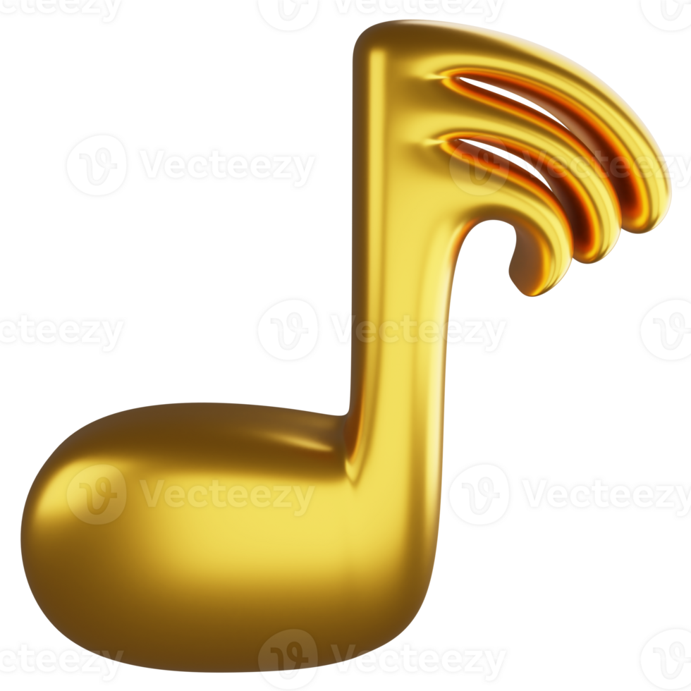 Demisemiquaver or thirty-second note metallic gold clipart flat design icon isolated on transparent background, 3D render entertainment and music concept png