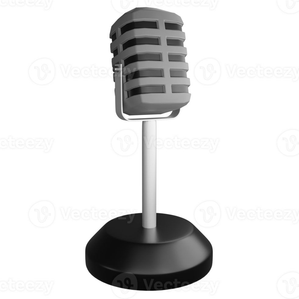 Vintage microphone clipart flat design icon isolated on transparent background, 3D render entertainment and music concept png