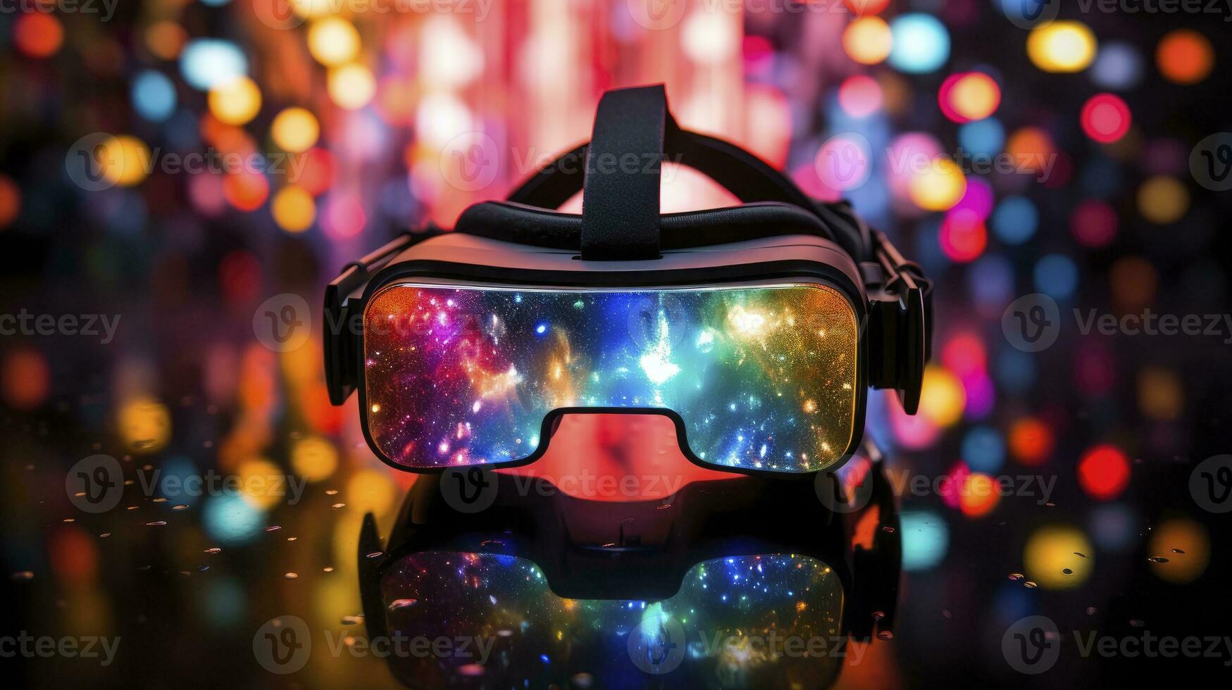 AI generated Realistic virtual reality headset with bokeh effect photo