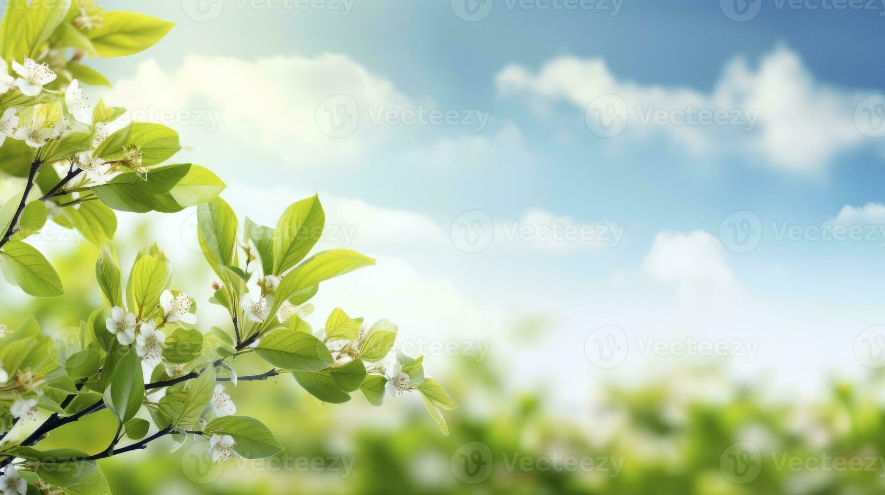 AI generated Spring Flowers with leaves blooming in garden photo