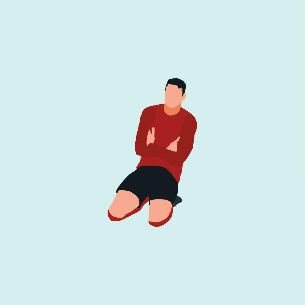 vector illustration - little brother celebration with kneel on the soccer field - flat cartoon style