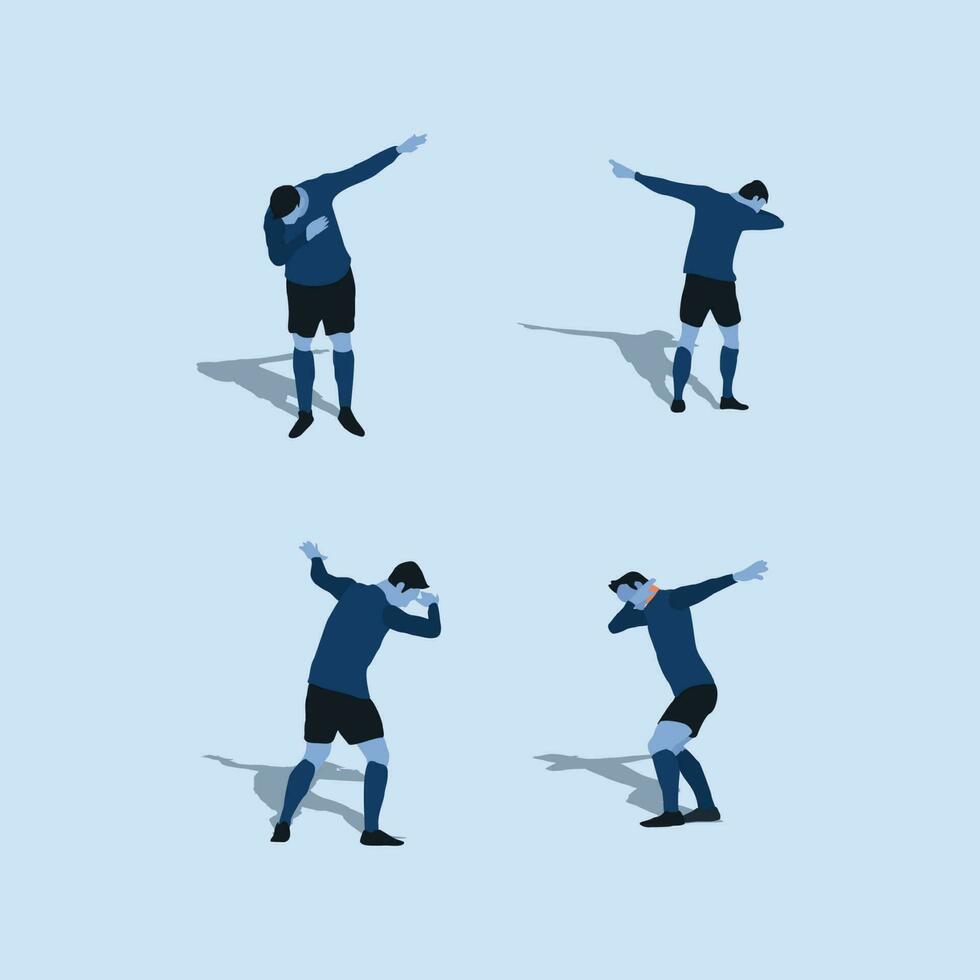 vector illustration - soccer player do a dab celebration set - two tone flat illustration - shot, dribble, celebration and move in soccer - flat cartoon style