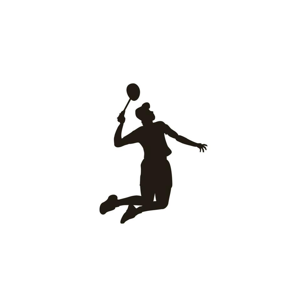 vector illustration - men are playing badminton attack with jumping smash - flat cartoon style
