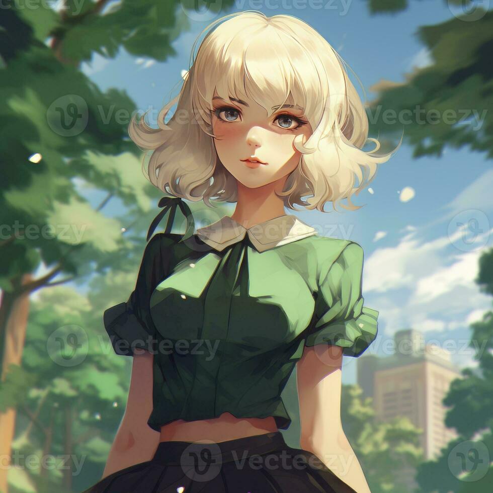 AI generated Cute anime girl digital art style photo