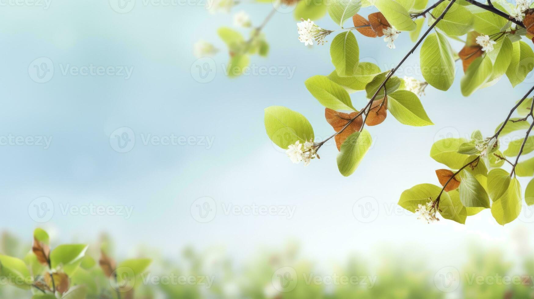 AI generated Spring Flowers with leaves blooming in garden photo