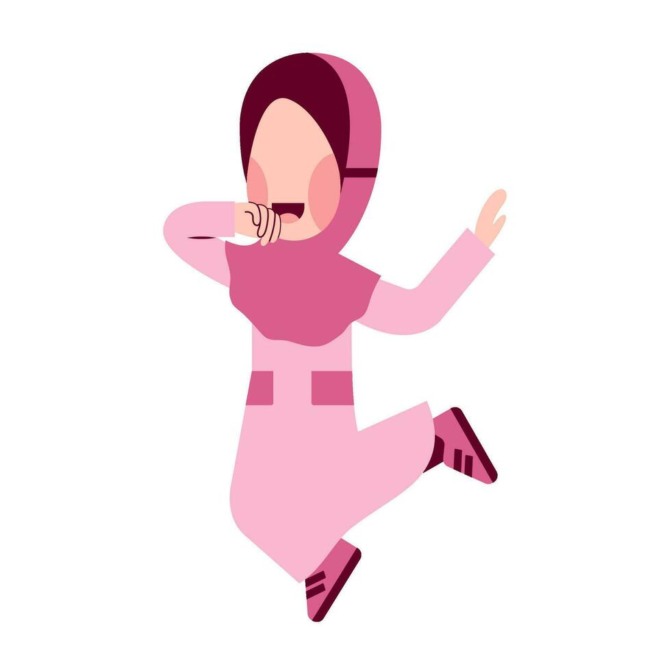 Character Of Happy Hijab Kid vector