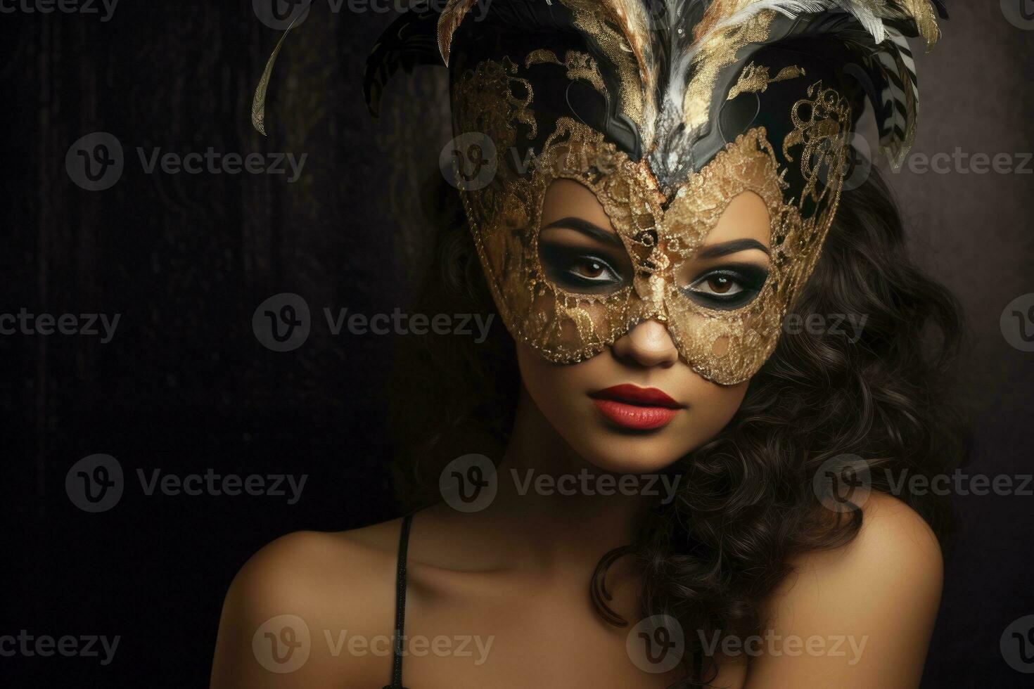 AI generated Beautiful women wearing carnival mask at party background photo