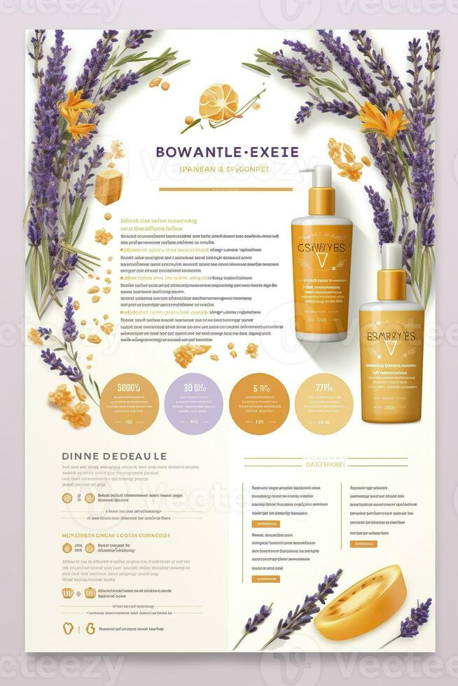 AI generated Beautiful flyer to present a store that sells products, body care, soap, cream, oil. Generative AI photo