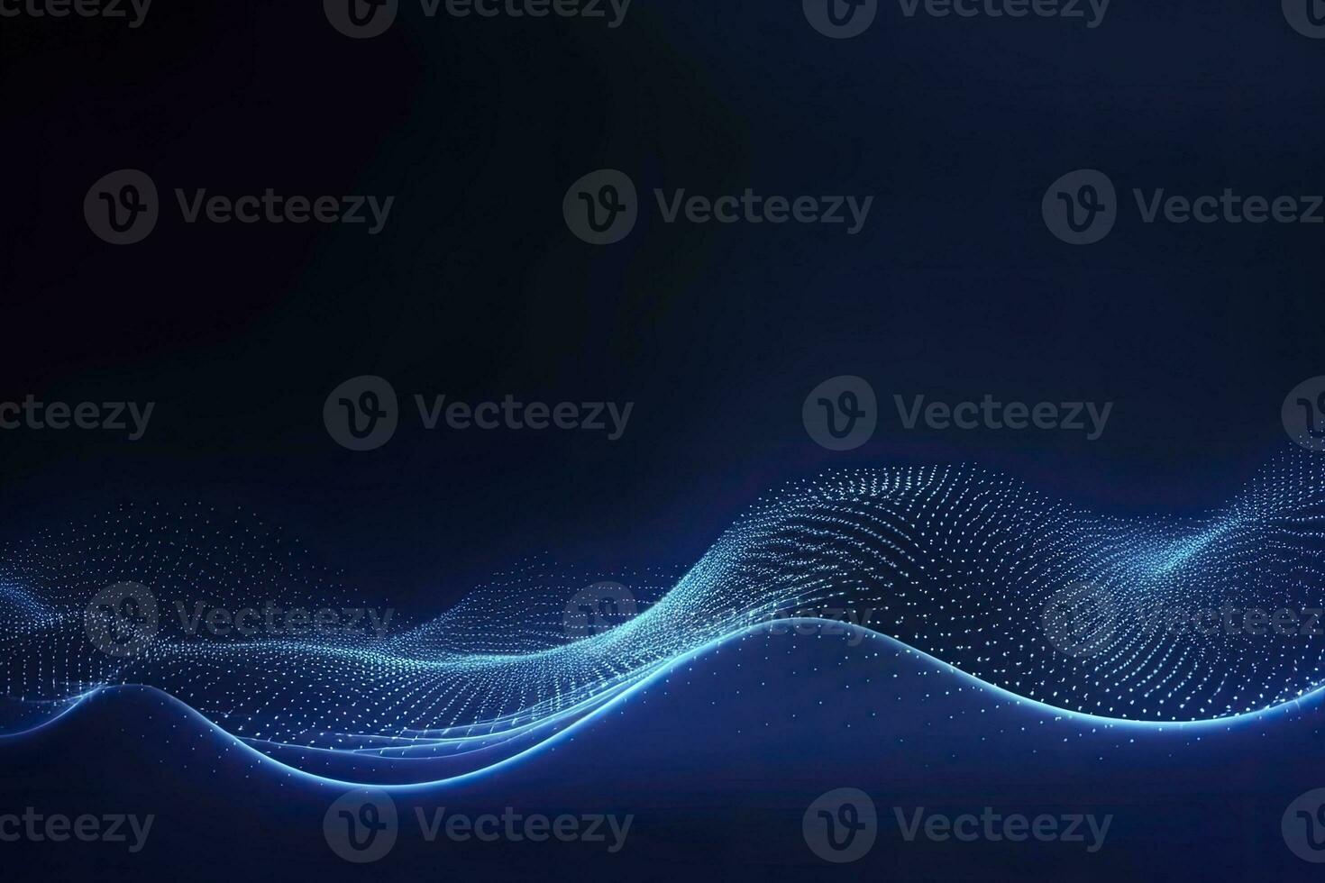 AI generated Dynamic blue particle wave. Abstract sound visualization. Digital structure of the wave flow of luminous particles. AI Generated. photo