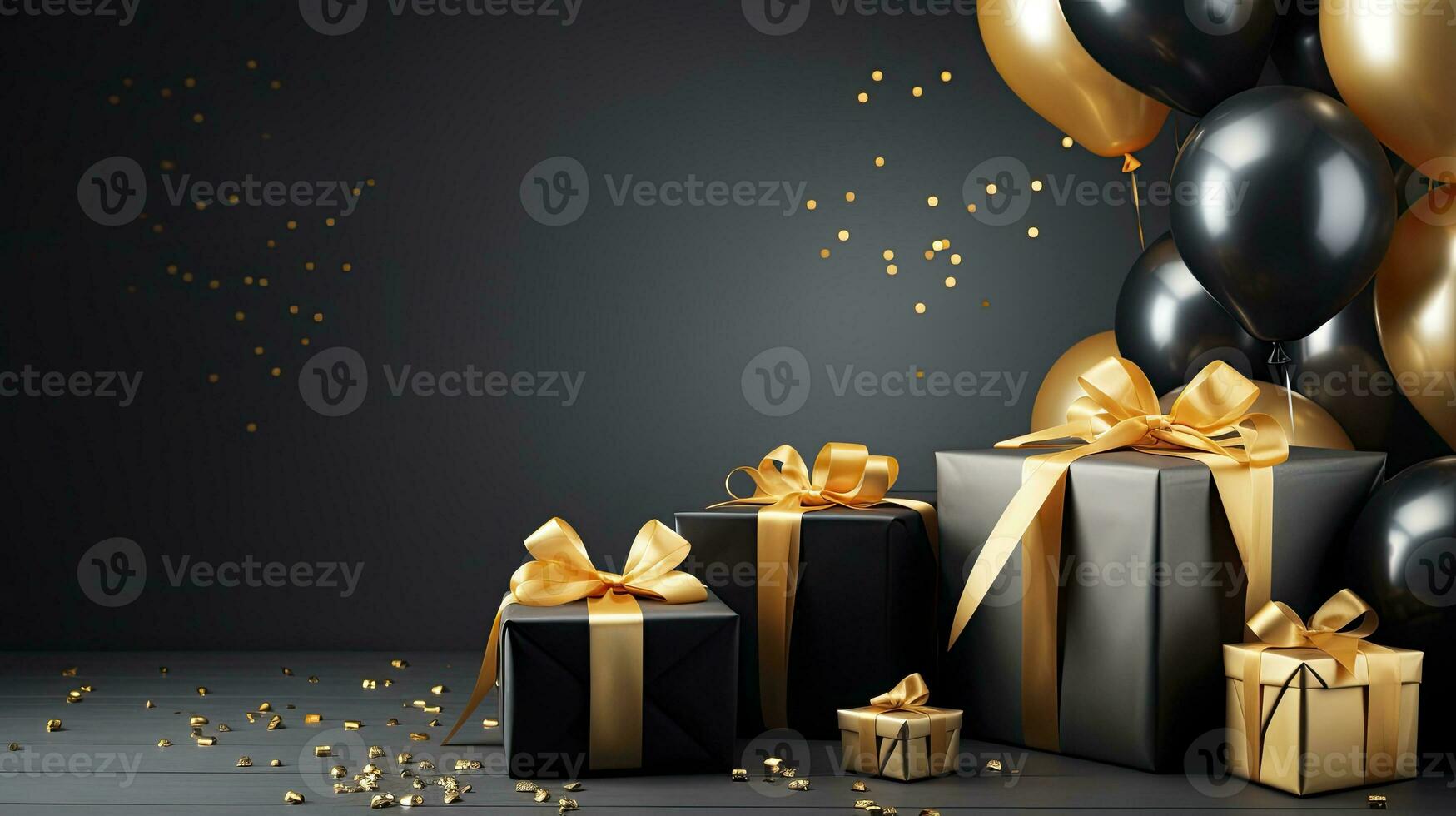 AI generated Black Friday sale banner with ballon and gift box space for text. AI Generated photo