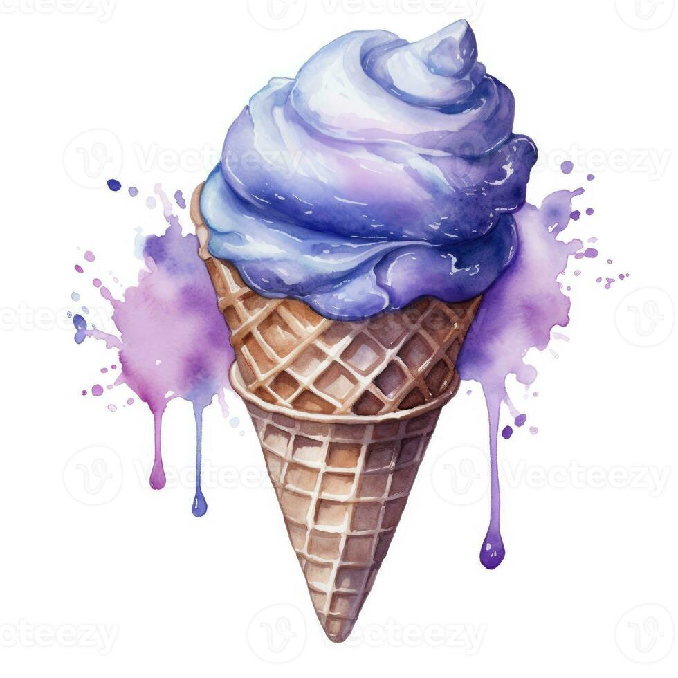 AI generated Watercolor ice cream in a waffle cone. AI Generated photo